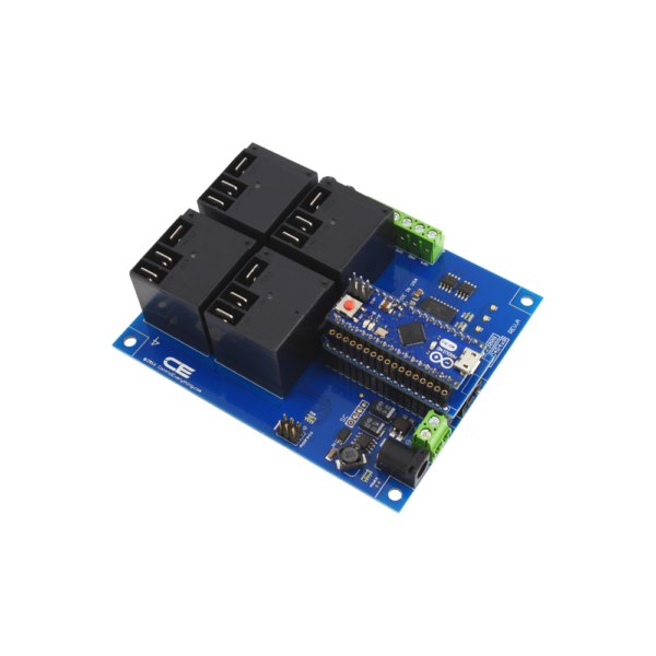 NCD 4 채널 고전력 릴레이 컨트롤러 실드 + 4 GPIO (IoT 인터페이스 포함) - 릴레이 4개와 단자대가 보이는 컨트롤러 실드