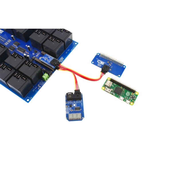 NCD IoT 인터페이스가있는 32 채널 고전력 릴레이 컨트롤러 실드 - 릴레이 컨트롤러에 센서와 라즈베리 파이 제로를 연결한 모습