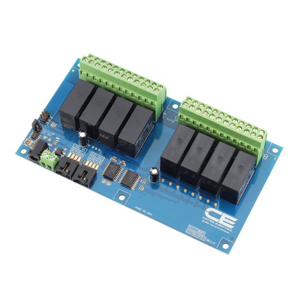 NCD I2C 인터페이스가있는 8 채널 DPDT 신호 릴레이 컨트롤러 - 릴레이와 단자대를 다른 각도에서 본 컨트롤러 기판