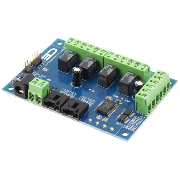 NCD 4 채널 1Amp SPDT 신호 릴레이 컨트롤러 + 4 GPIO (I2C 인터페이스 포함) - 신호 릴레이와 녹색 단자대, 전원 잭이 있는 컨트롤러