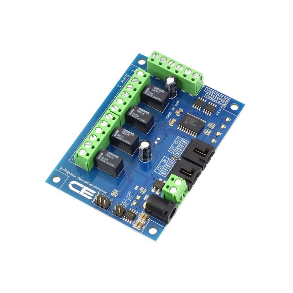 NCD 4 채널 1Amp SPDT 신호 릴레이 컨트롤러 + 4 GPIO (I2C 인터페이스 포함) - 릴레이 네 개와 단자대가 보이는 컨트롤러 기판 모습