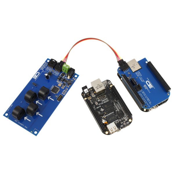 NCD I2C 인터페이스가있는 4 채널 온보드 95 % 정확도 20A AC 전류 모니터 - 전류 센서 기판을 비글본 보드와 케이블로 연결한 모습