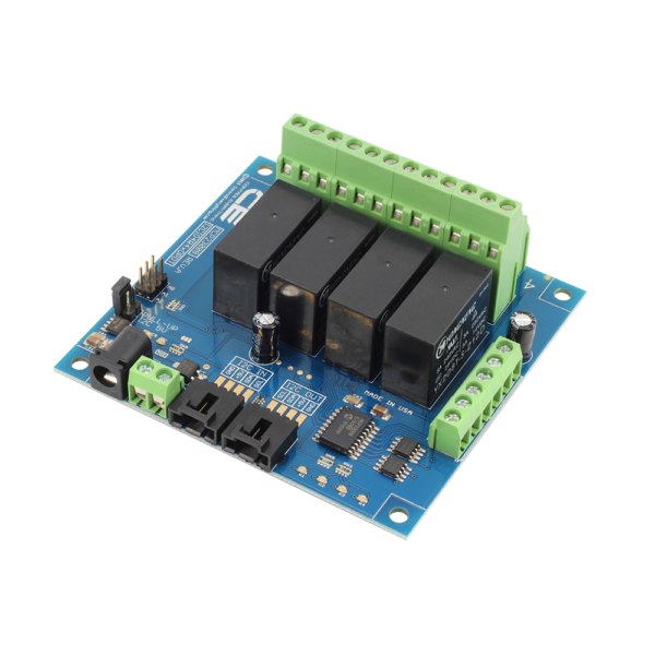 NCD 4 채널 DPDT 신호 릴레이 컨트롤러 + I2C 인터페이스가있는 GPIO 4 개 - 릴레이 네 개와 녹색 단자대가 있는 컨트롤러 기판