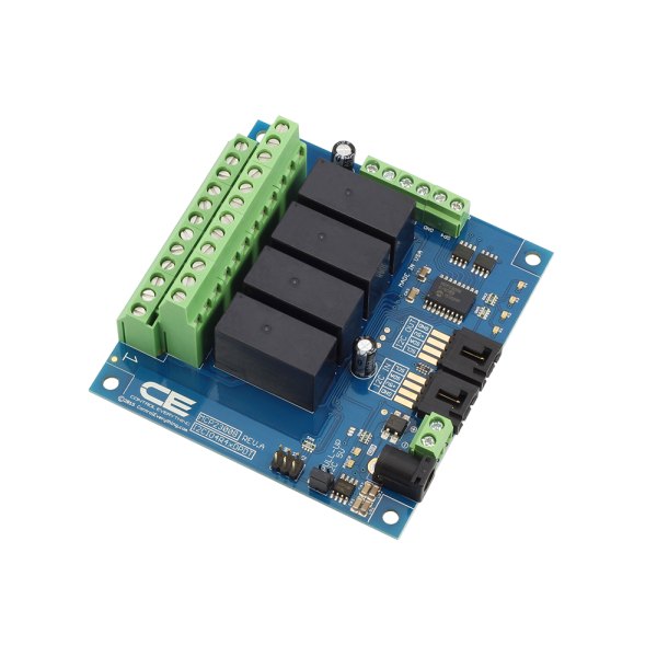 NCD 4 채널 DPDT 신호 릴레이 컨트롤러 + I2C 인터페이스가있는 GPIO 4 개 - 릴레이와 단자대를 다른 각도에서 본 컨트롤러 기판