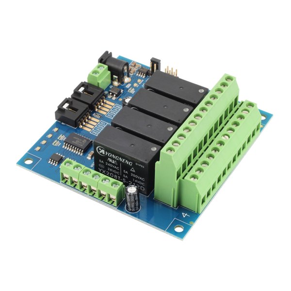 NCD 4 채널 DPDT 신호 릴레이 컨트롤러 + I2C 인터페이스가있는 GPIO 4 개 - 양쪽 단자대와 릴레이가 보이는 신호 릴레이 컨트롤러