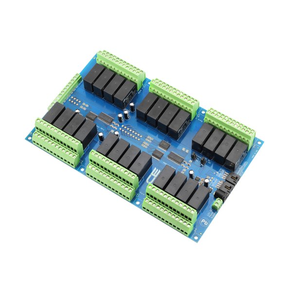 NCD 24 채널 DPDT 신호 릴레이 컨트롤러 + I2C 인터페이스가있는 GPIO 8 개 - 릴레이와 단자대가 보이는 기판 측면 모습