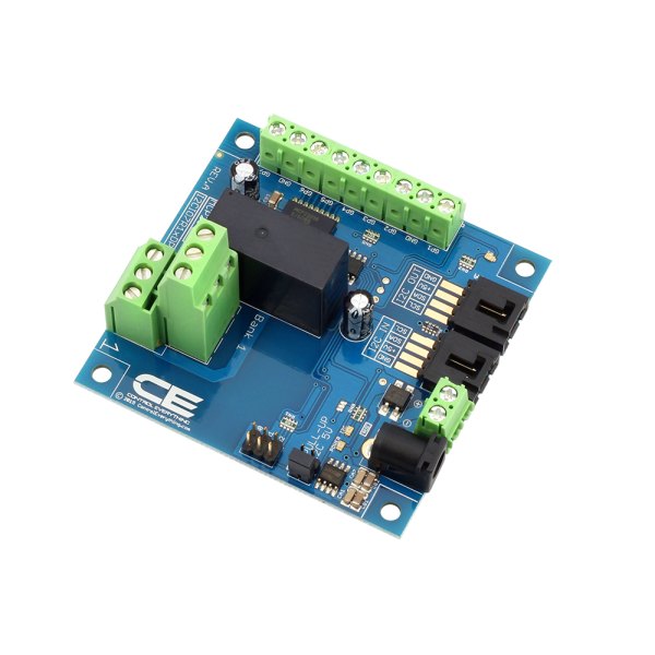 NCD 1 채널 DPDT 신호 릴레이 컨트롤러 + I2C 인터페이스가있는 GPIO 7 개 - 릴레이와 녹색 단자대가 배치된 기판 측면