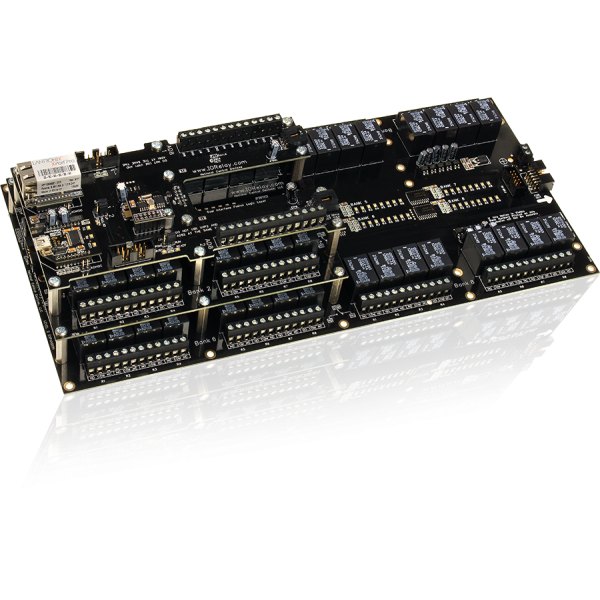 NCD FLL_FXR165_FXR32xL2 - 네트워크 모듈과 릴레이가 배열된 48채널 확장 보드