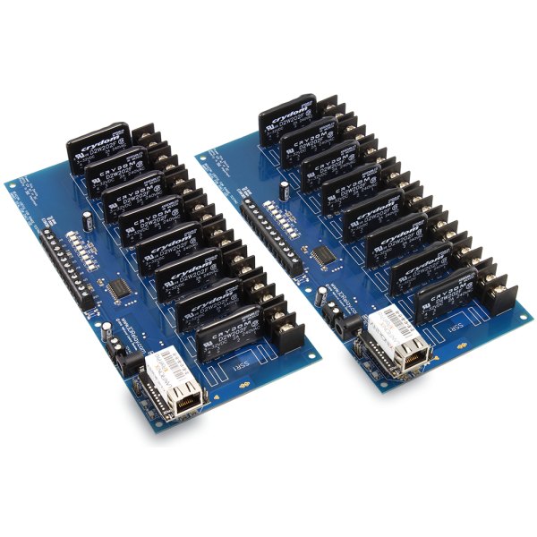NCD MirXSSR8x_MXNET_KIT - 솔리드 스테이트 릴레이 8개가 배열된 파란색 기판