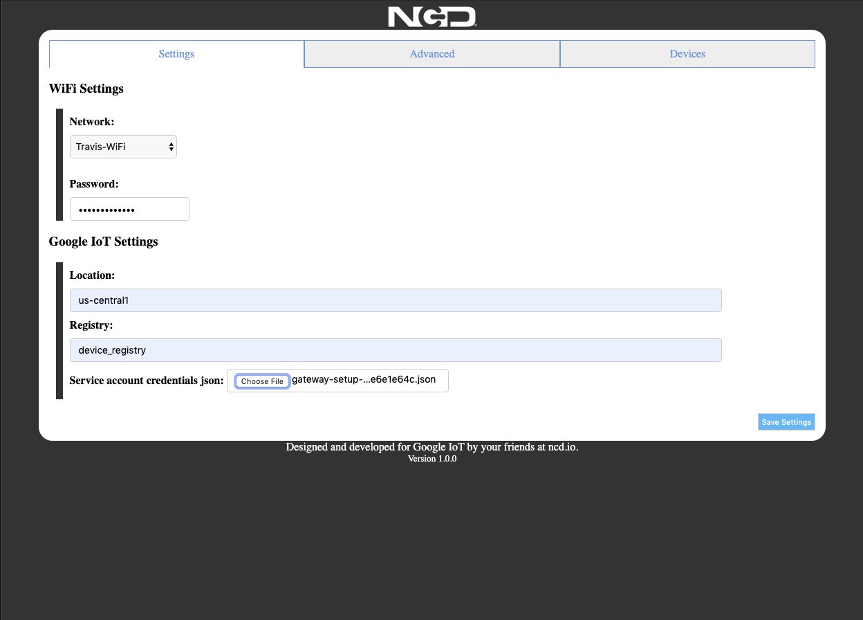 NCD PR55-21_google-iot - 게이트웨이의 Wi-Fi 및 클라우드 설정 화면