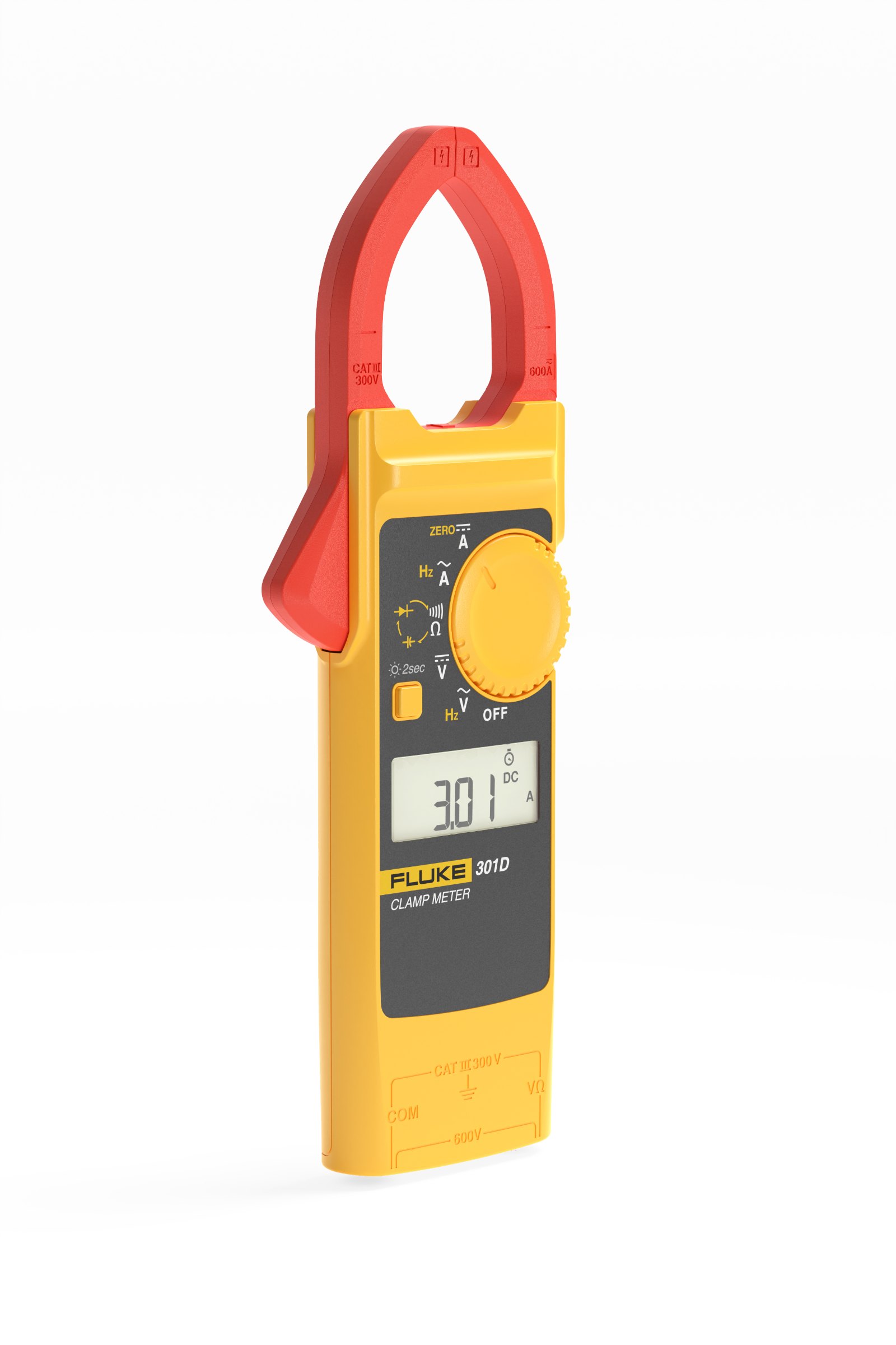 FLUKE-301C - 붉은 클램프 헤드와 표시창이 보이는 클램프미터
