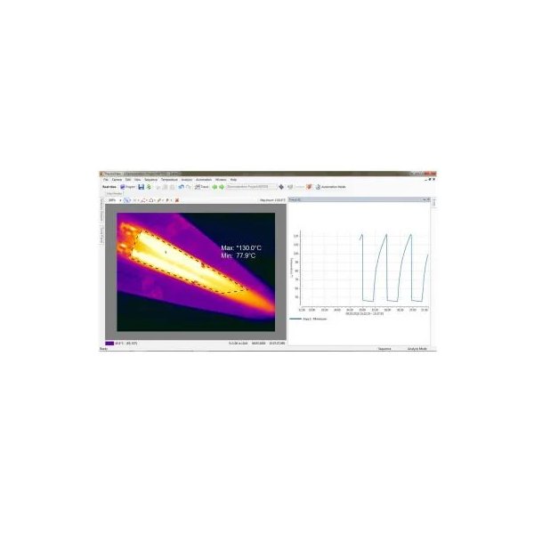 FLUKE PROCESS INSTRUMENTS TV40 - 열화상 이미지와 온도 그래프가 표시된 PC 프로그램 화면