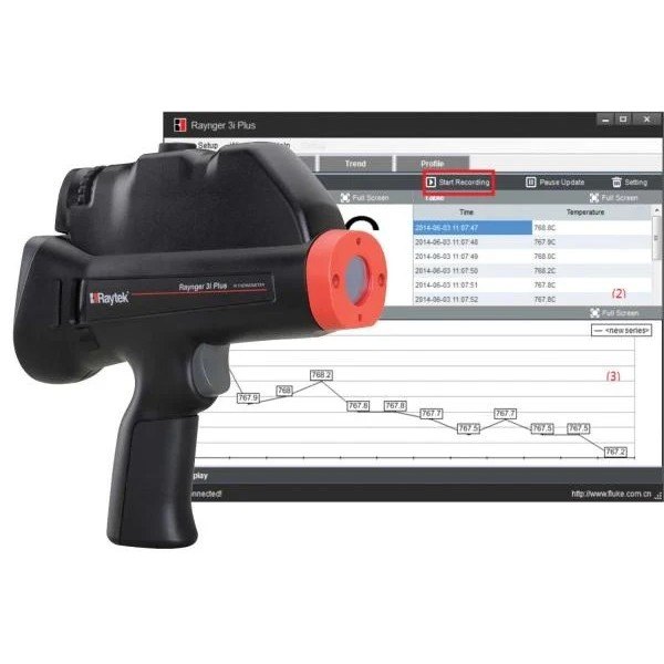 FLUKE PROCESS INSTRUMENTS Raytek Raynger 3i Plus - 온도계 본체와 PC 프로그램 기록 화면