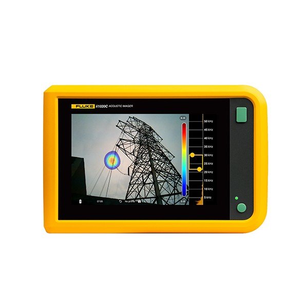 FLUKE ii1020C - 철탑 영상과 음향 지도가 표시된 카메라 화면