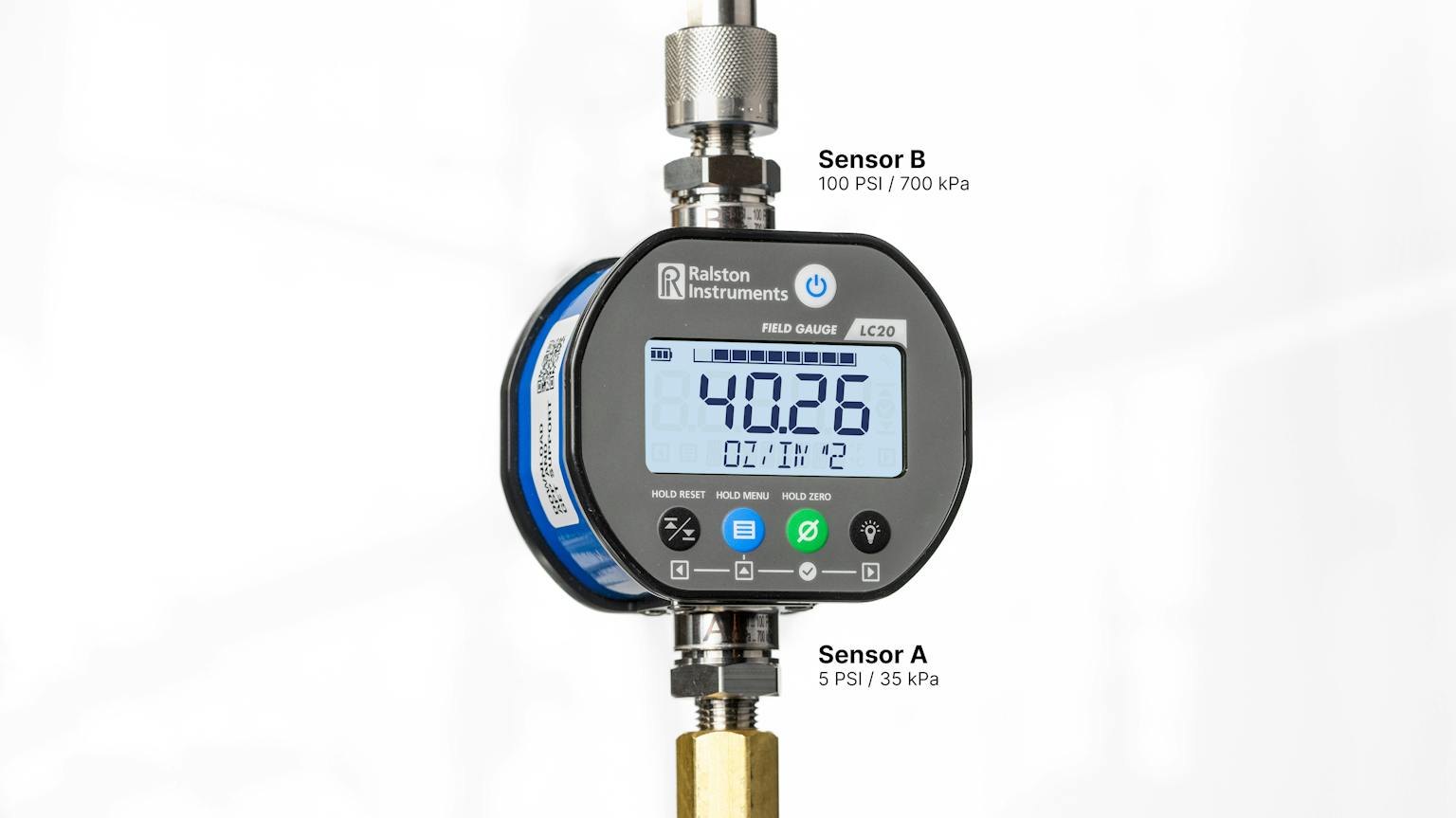RALSTON INSTRUMENTS Dual Pressure Field Gauge LC20 - 두 개의 센서 연결부가 달린 이중 압력 게이지 외형