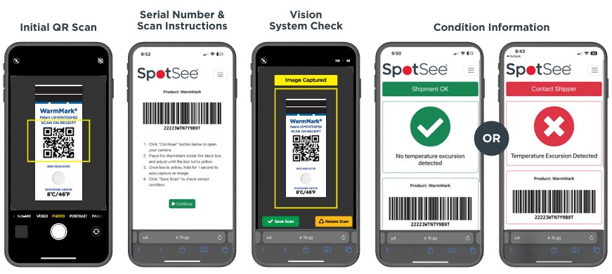 SpotSee WarmMark QR - 스마트폰으로 QR 스캔 후 상태를 확인하는 앱 화면
