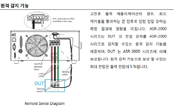 GWINSTEK ASR-2000 - 전원공급기와 시험 대상 간 원격 감지 배선 구성도