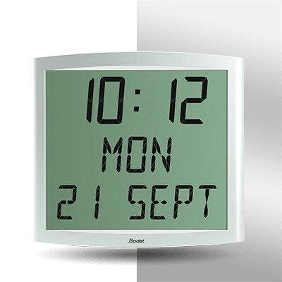 BODET Cristalys Date - 시간과 요일, 날짜가 표시된 LCD 시계 전면부