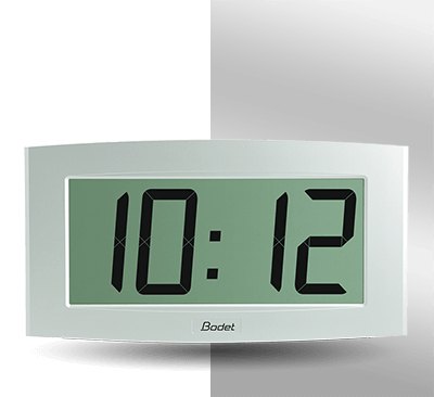 BODET Cristalys 14 - 시간이 표시된 대형 LCD 벽걸이 시계 전면부
