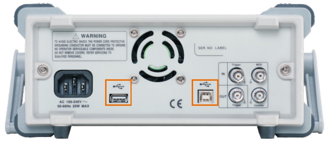 GWINSTEK AFG-2225 - 후면 전원 입력부와 USB 및 출력 단자