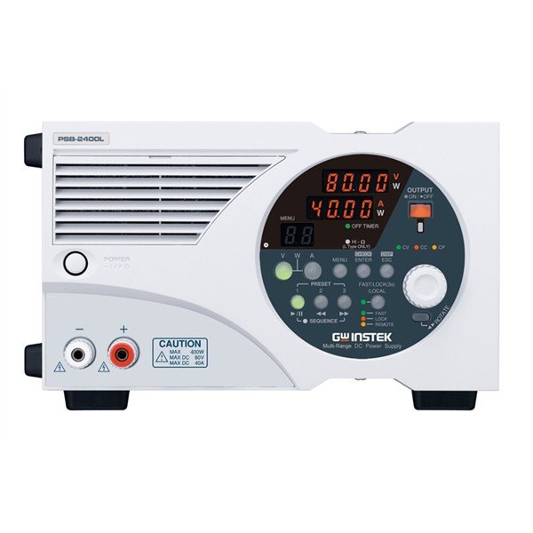 GWINSTEK PSB-2000 - 원형 조작부와 출력 단자가 보이는 전원공급기 전면