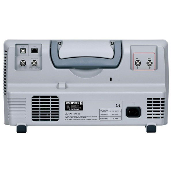 GWINSTEK MDO-2000A 시리즈 - 손잡이와 BNC 단자, 전원부가 있는 오실로스코프 후면
