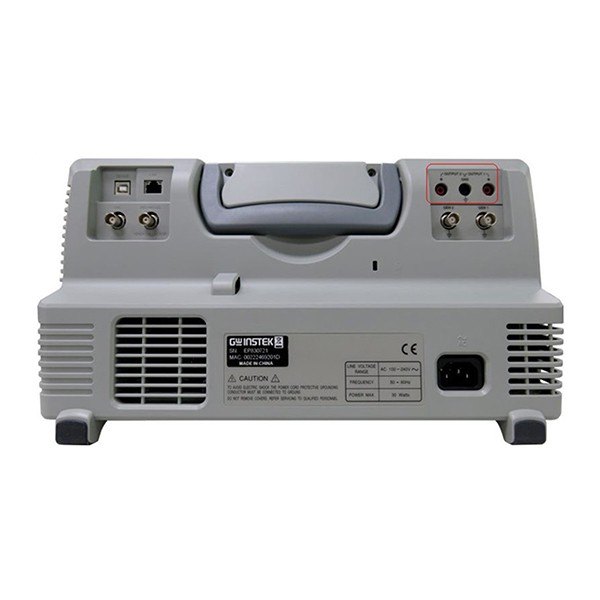 GWINSTEK MDO-2000E 시리즈 - 손잡이와 USB 단자, 전원부가 있는 오실로스코프 후면