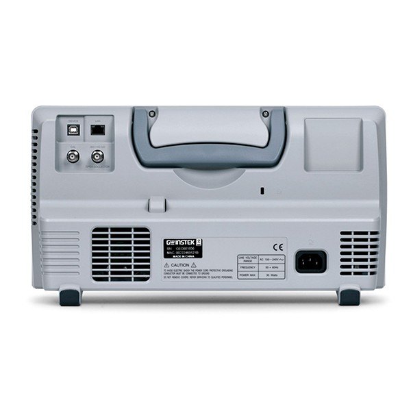 GWINSTEK GDS-2000E 시리즈 - 손잡이와 USB 단자, 전원부가 있는 오실로스코프 후면