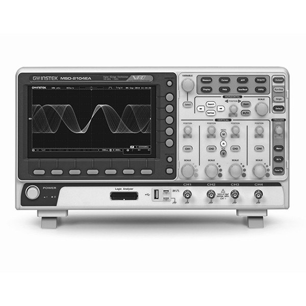 GWINSTEK MSO-2000 시리즈 - 파형 화면과 로직 분석기 입력부가 있는 오실로스코프 정면