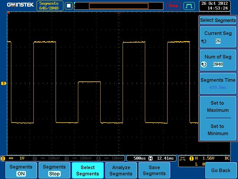 GWINSTEK GDS-2000A 시리즈 - 세그먼트 메모리 선택 메뉴가 표시된 화면