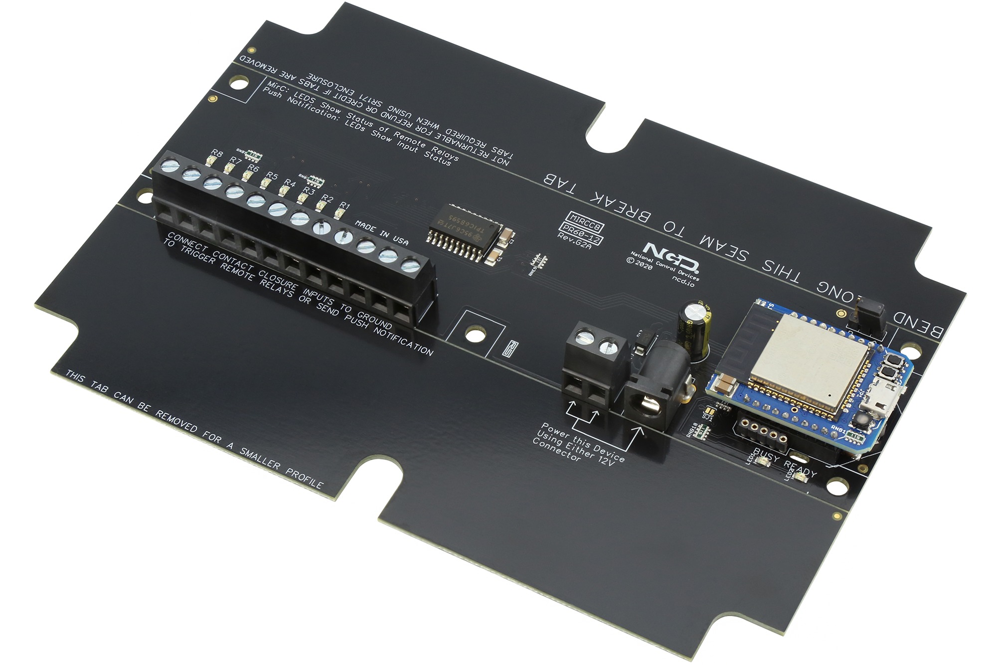 NCD PR60-12_MIRCC8_WIFI WiFi 또는 Bluetooth를 통한 8 채널 푸시 알림 접점 폐쇄 입력