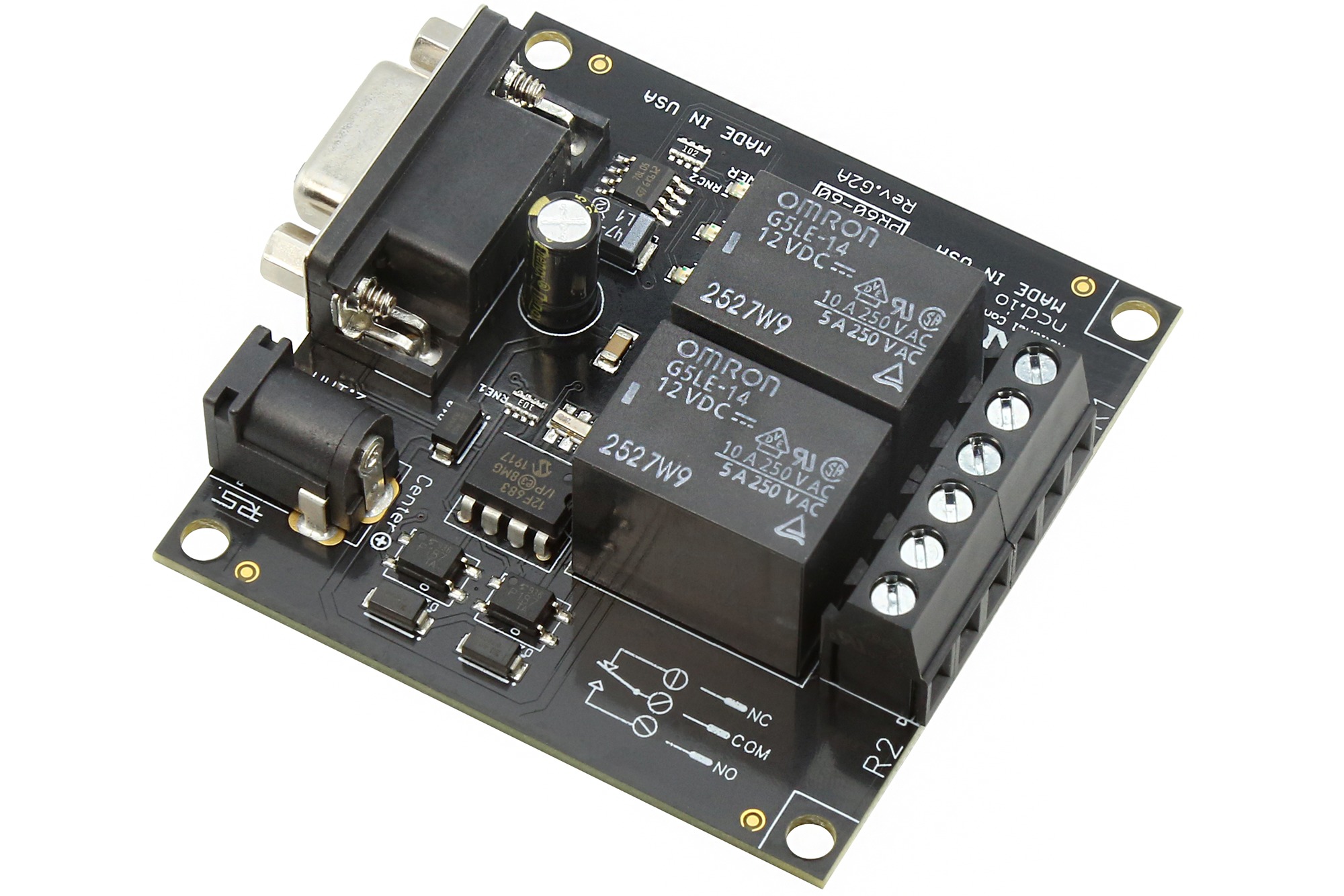 NCD 직렬 인터페이스가있는 RS-232 2 채널 SPDT 릴레이 컨트롤러