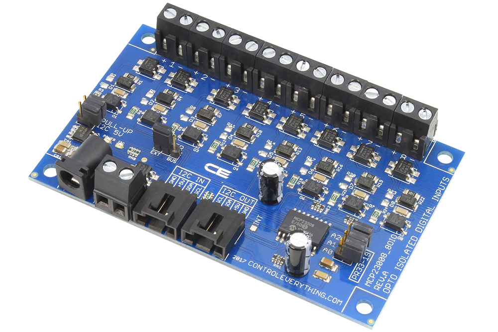 NCD PR33-19 8 채널 I2C MCP23008 광학적으로 분리 된 디지털 입력 (I2C 인터페이스 포함)