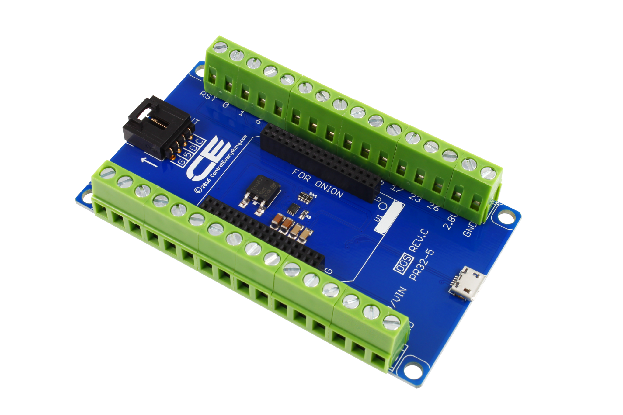 NCD PR32-5 Onion Omega 2 및 Onion Omega 1 용 I2C 및 USB 인터페이스가있는 스크류 터미널 브레이크 아웃 보드