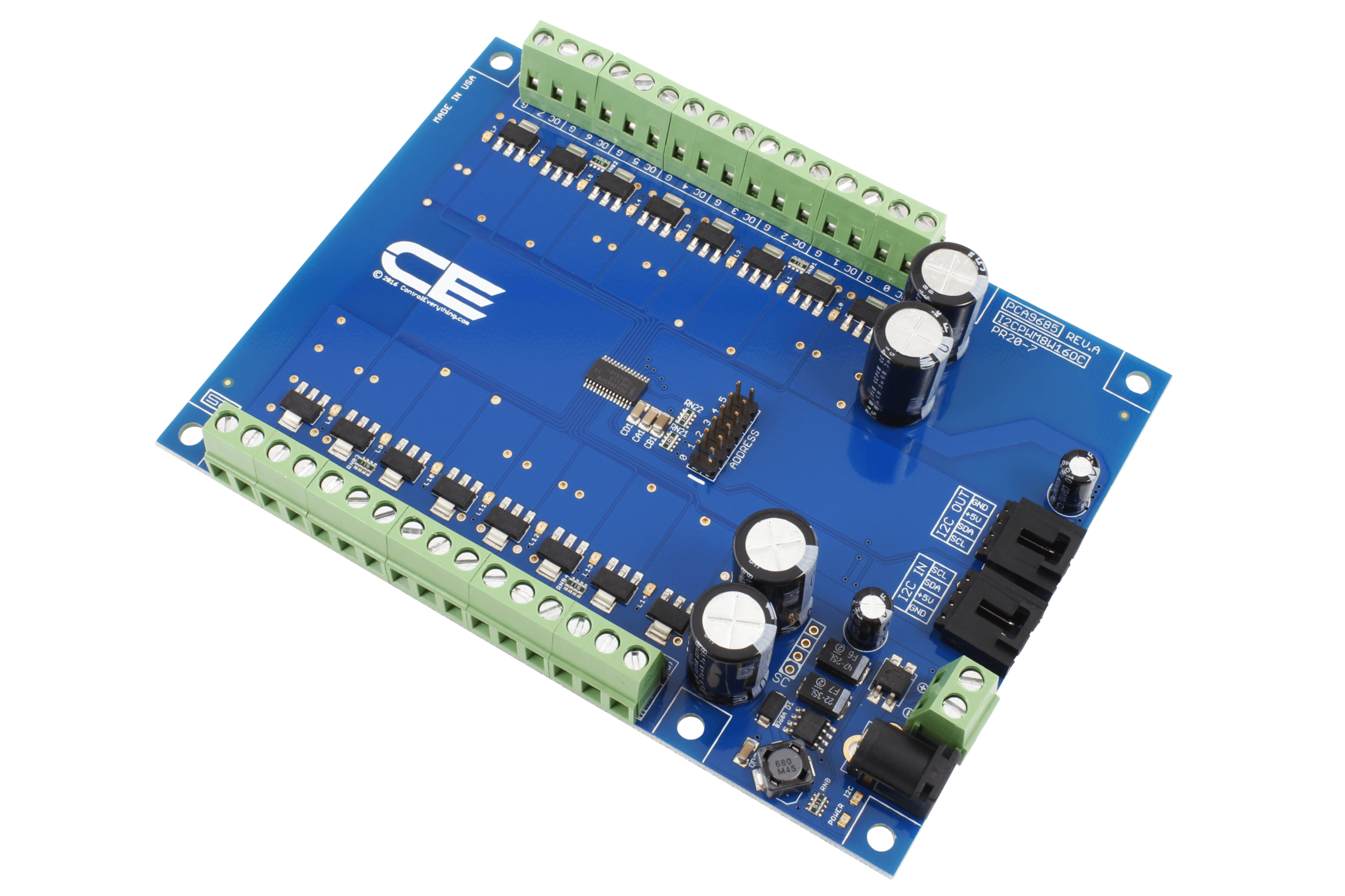 NCD PR20-7 PCA9685 I2C 인터페이스가있는 16 채널 8W 오픈 콜렉터 12 비트 PWM FET 드라이버
