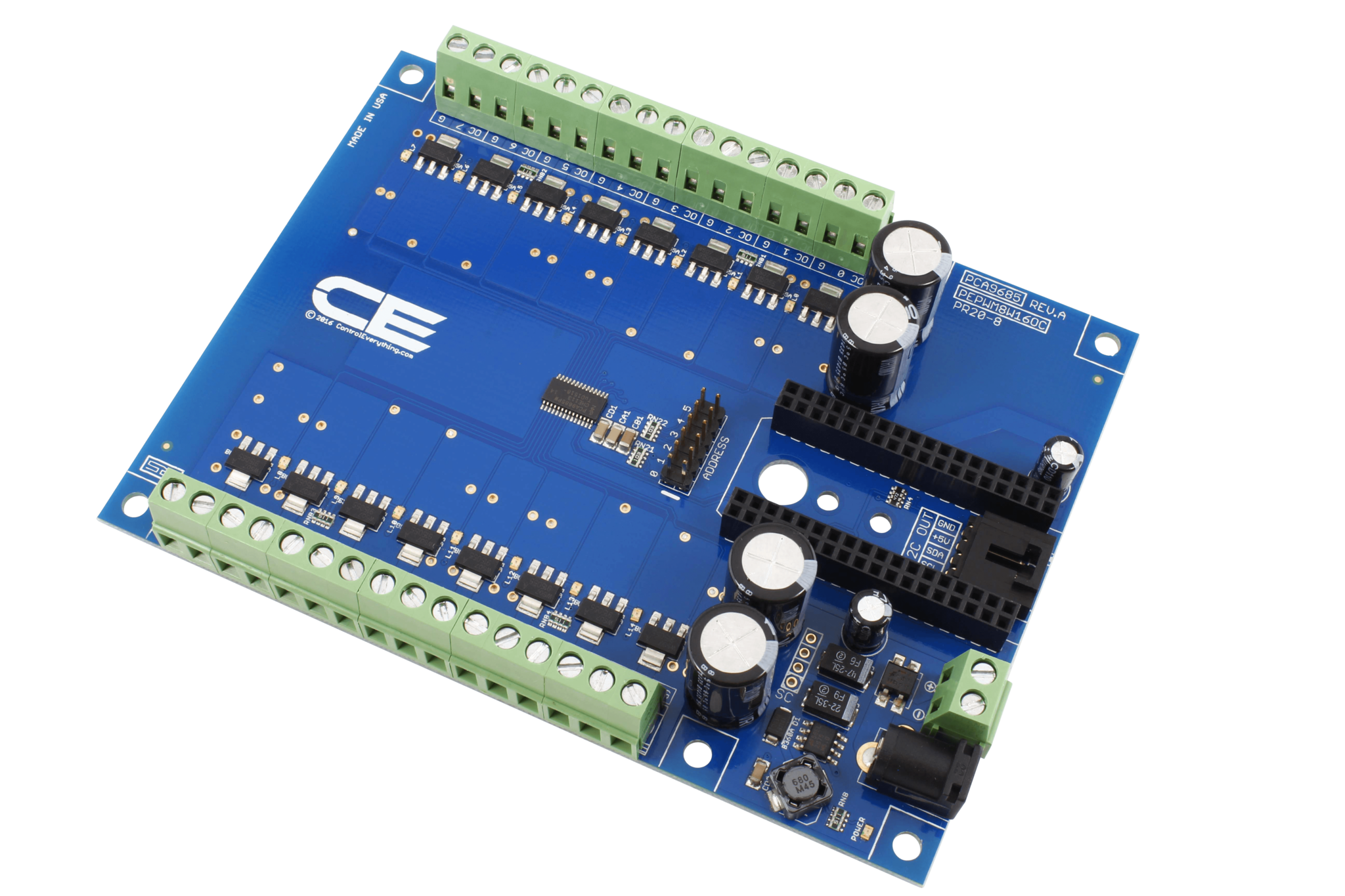 NCD PR20-8 PCA9685 IoT 인터페이스가있는 16 채널 8W 오픈 콜렉터 12 비트 PWM FET 드라이버