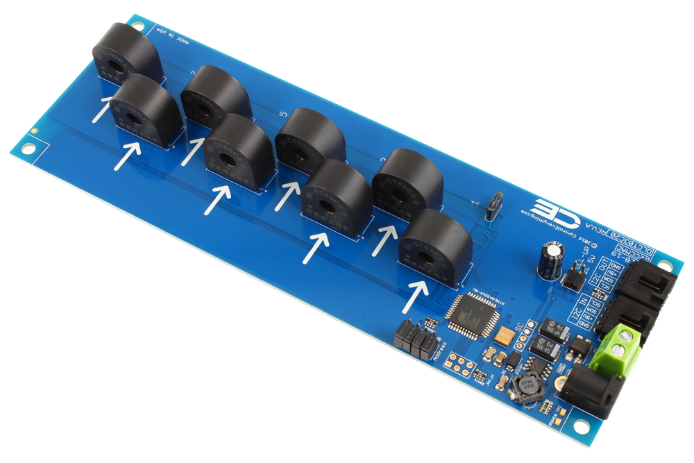 NCD PR28-9_10A I2C 인터페이스가있는 8 채널 온보드 95 % 정확도 20A AC 전류 모니터