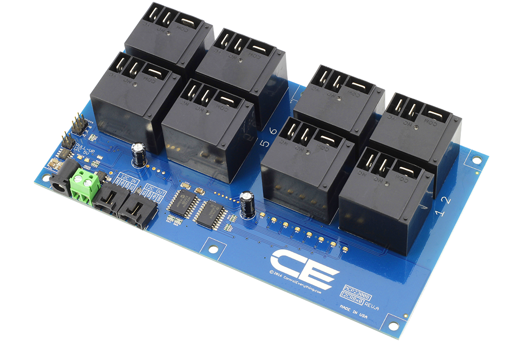 NCD I2C 인터페이스가있는 8 채널 고전력 릴레이 컨트롤러