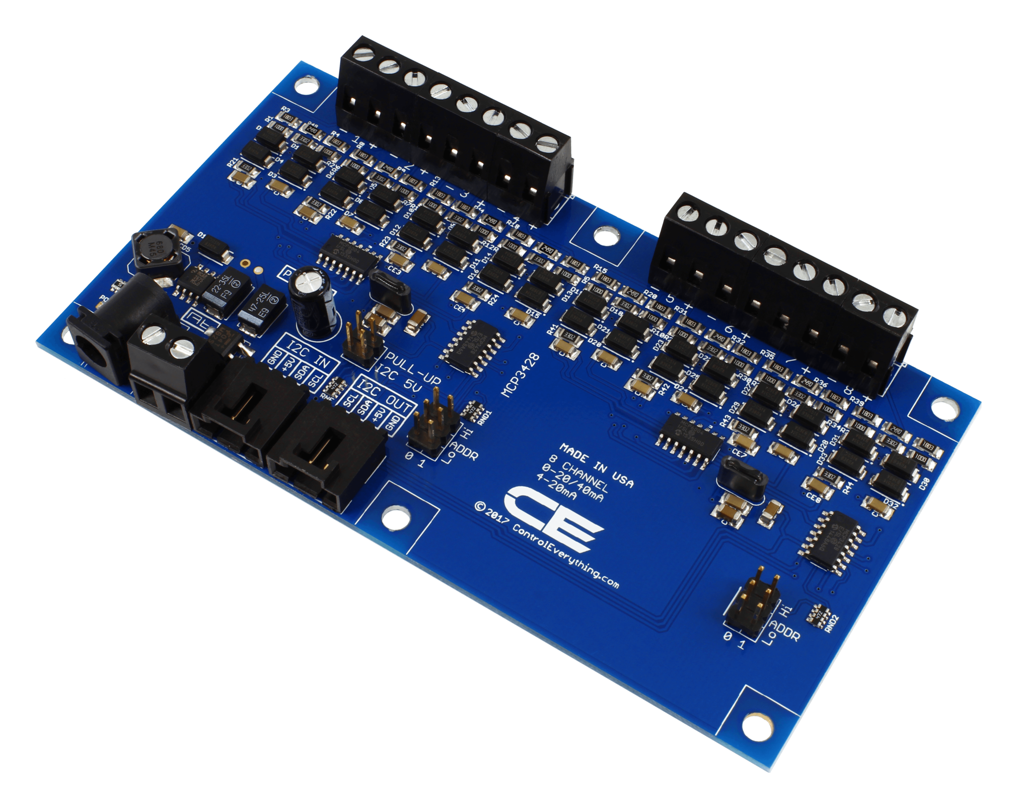 I2C 인터페이스가있는 8 채널 I2C 4-20mA 전류 수신기