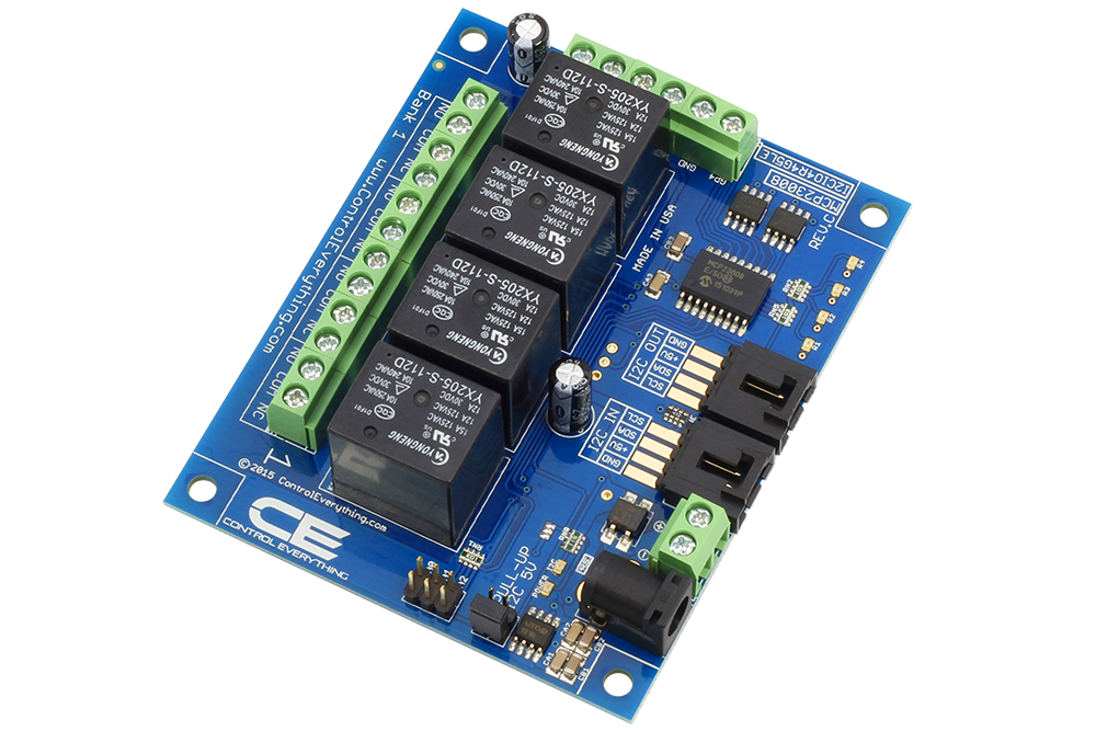 NCD 4 채널 범용 SPDT 릴레이 컨트롤러 + I2C 인터페이스가있는 GPIO 4 개