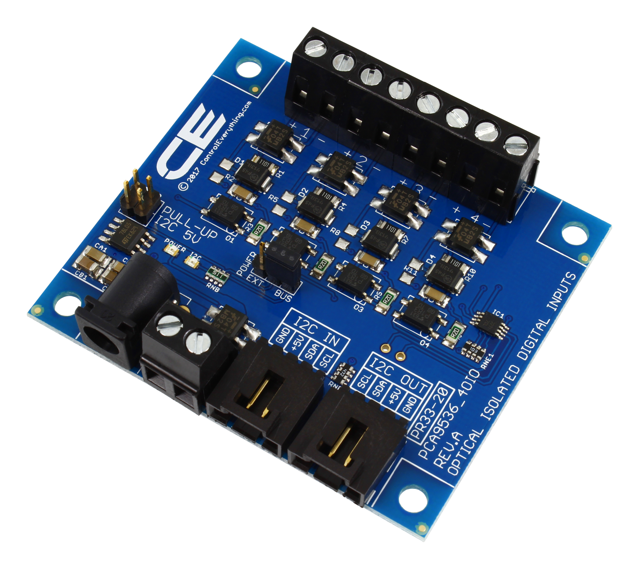 NCD PR33-20 I2C 인터페이스가있는 4 채널 I2C PCA9536 광학 절연 디지털 입력