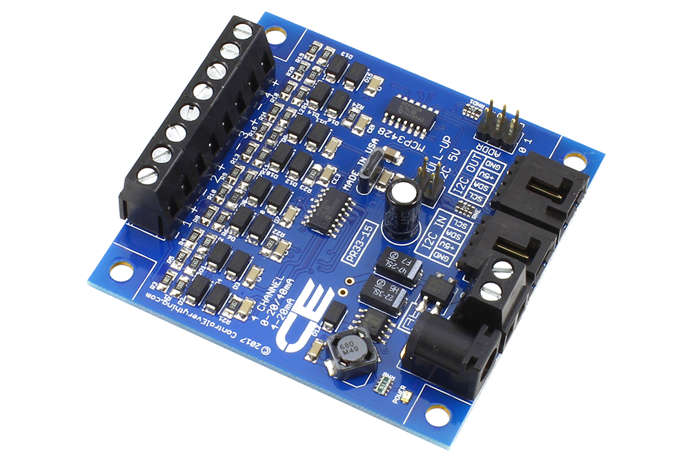 I2C 인터페이스가있는 4 채널 I2C 4-20mA 전류 수신기