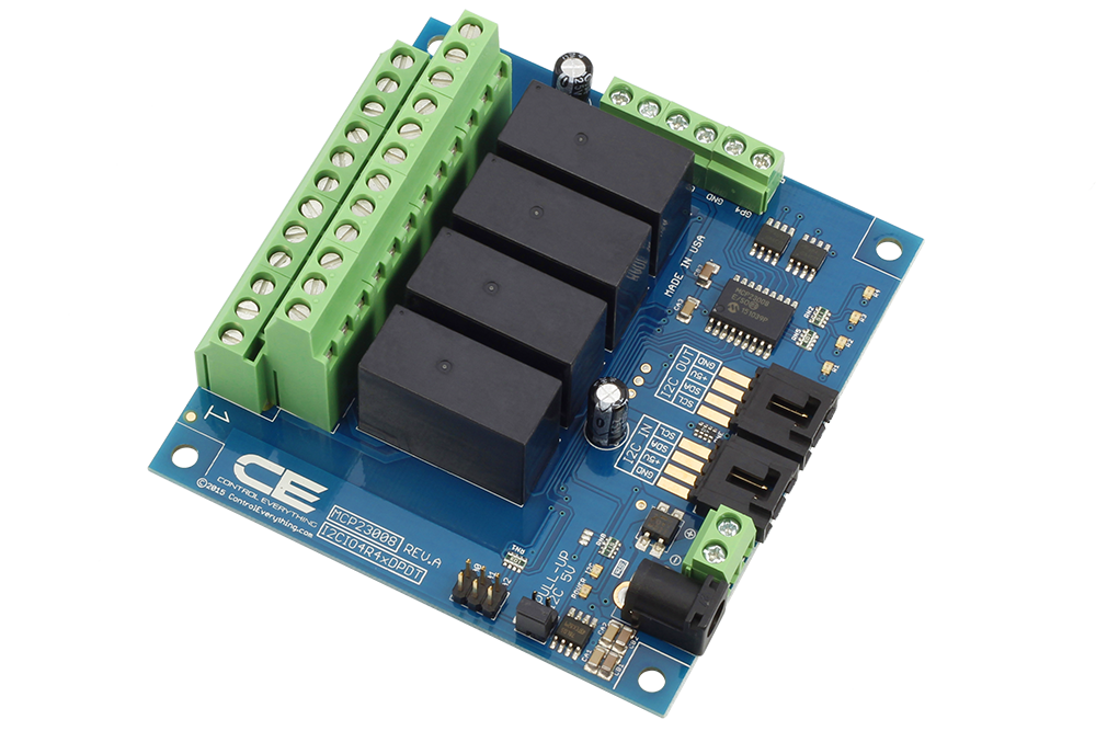NCD 4 채널 DPDT 신호 릴레이 컨트롤러 + I2C 인터페이스가있는 GPIO 4 개