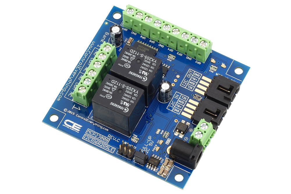 NCD 2 채널 범용 SPDT 릴레이 컨트롤러 + I2C 인터페이스가있는 GPIO 6 개