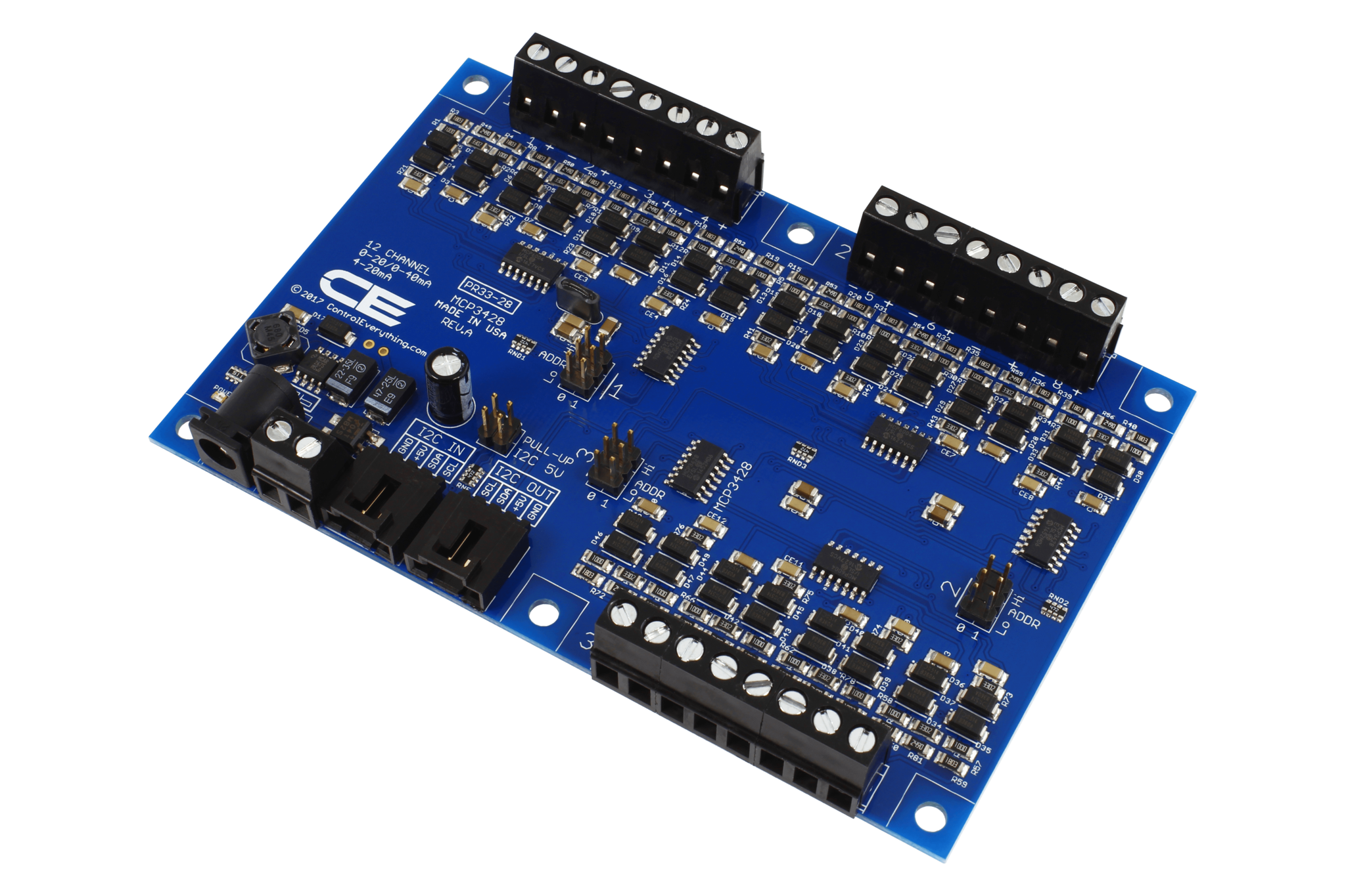 I2C 인터페이스가있는 12 채널 I2C 4-20mA 전류 수신기