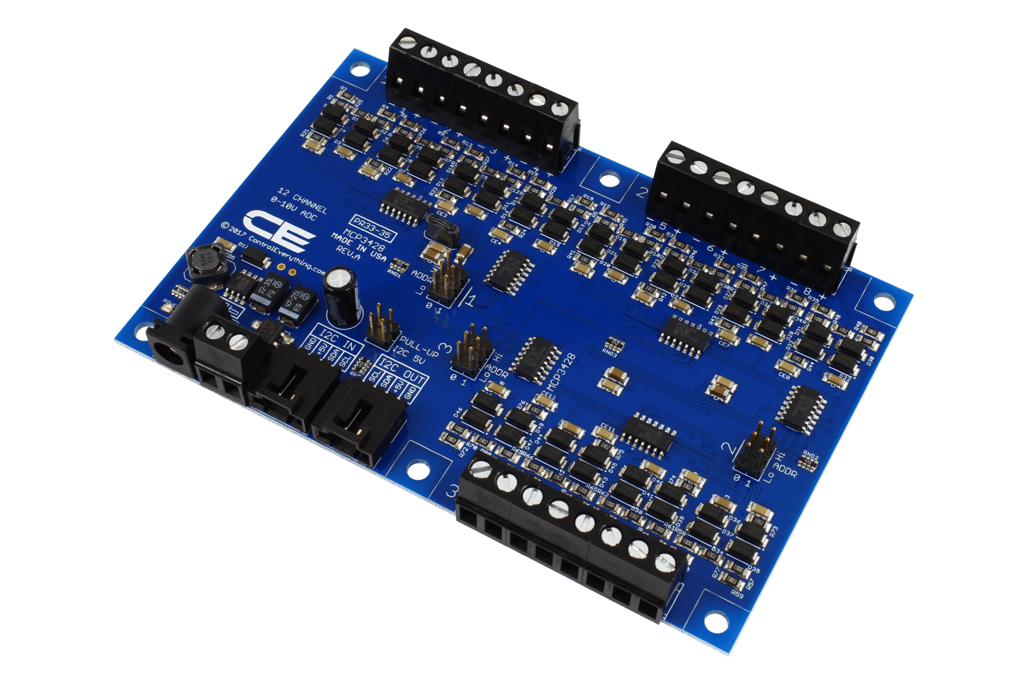 NCD PR33-35 I2C 인터페이스가있는 12 채널 I2C 0-10V 아날로그-디지털 컨버터