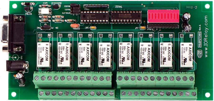 NCD 직렬 인터페이스가있는 RS-232 8 채널 DPDT 릴레이 컨트롤러