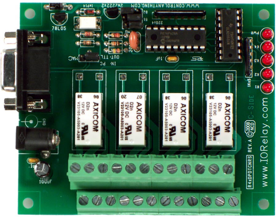 NCD 직렬 인터페이스가있는 RS-232 4 채널 DPDT 릴레이 컨트롤러