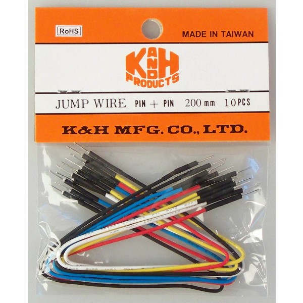 NCD TS-200 24 AWG-300 Volt 200mm 점퍼 와이어 강화 핀 끝단 10 팩, 2 노란색, 2 백색, 2 빨강, 2 검정, 2 파랑