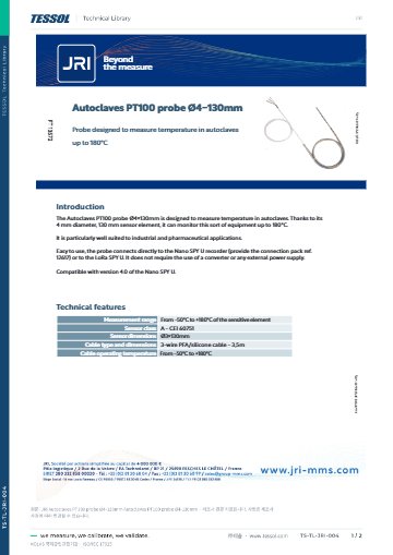 Autoclaves PT100 probe Ø4-130mm 데이터시트(영문)